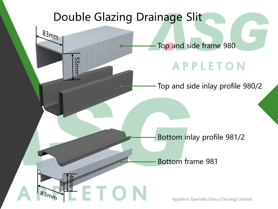 Double glazing drainage slit u shaped glass